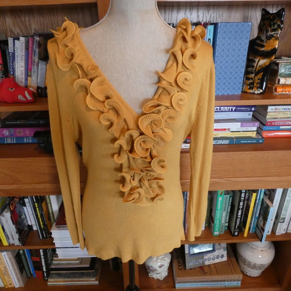 EUC Vila Milano Ruffled V Neck Sweater